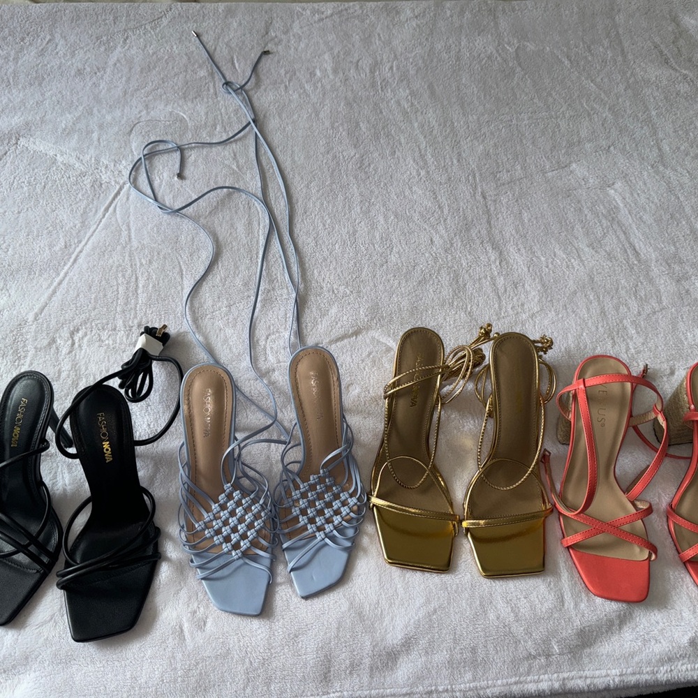 Fashion Nova Women's Heels - Black, Light Blue, Gold, Coral